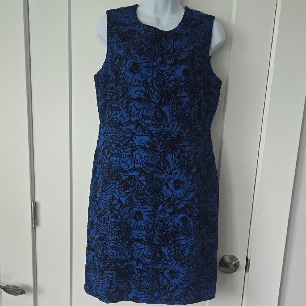 Lands' End Blue and Black Sheath Midi Dress